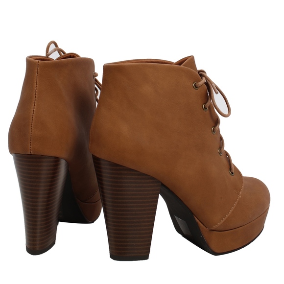 Tan Faux Leather Lace Up Platform Ankle Boot - Picture 4 of 8